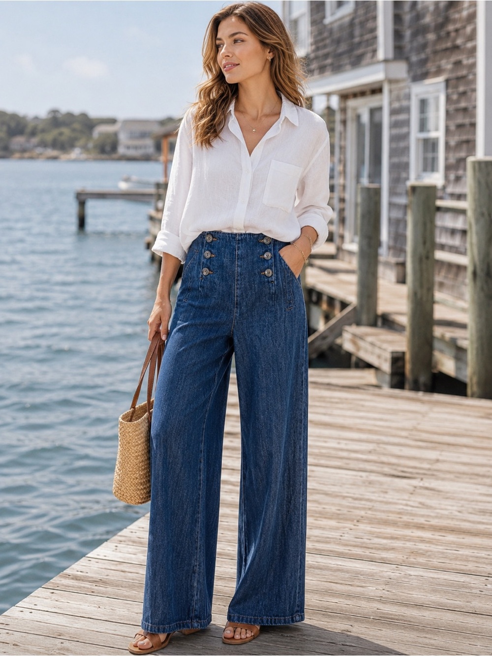 Seventy + Mochi High Rise Sailor Wide Leg Jeans 28 Reg Button 
Front